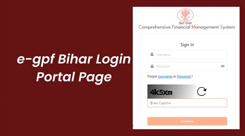 e-GPF Bihar Portal Login Page — enter GPF account number and password at e-gpf.bihar.gov.in